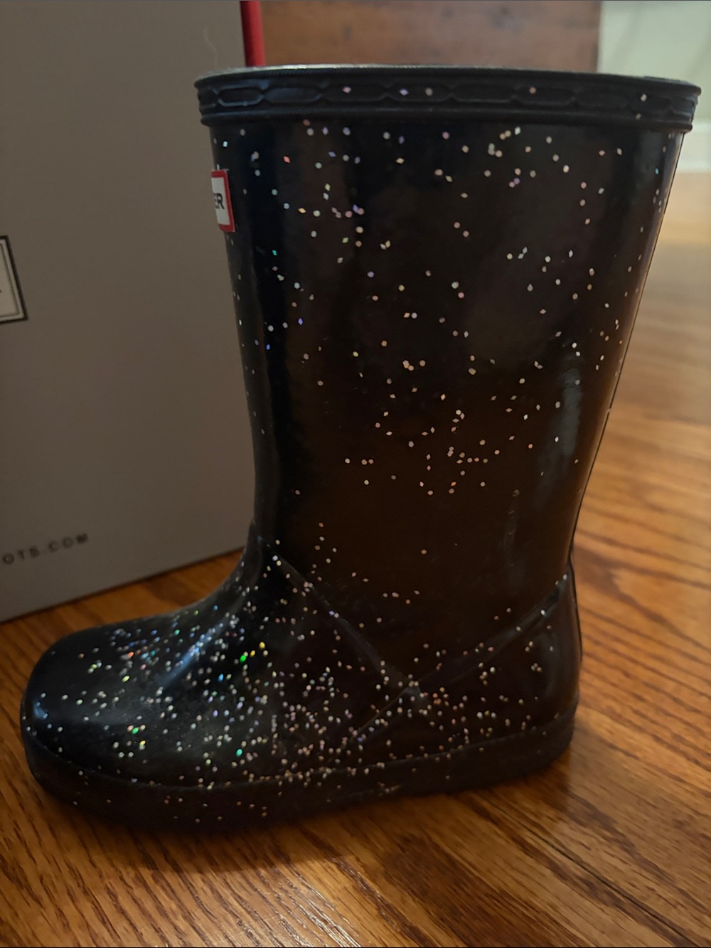 Hunter Kids Black Glitter Splash Rain Boots sz 12 - Picture 8 of 12